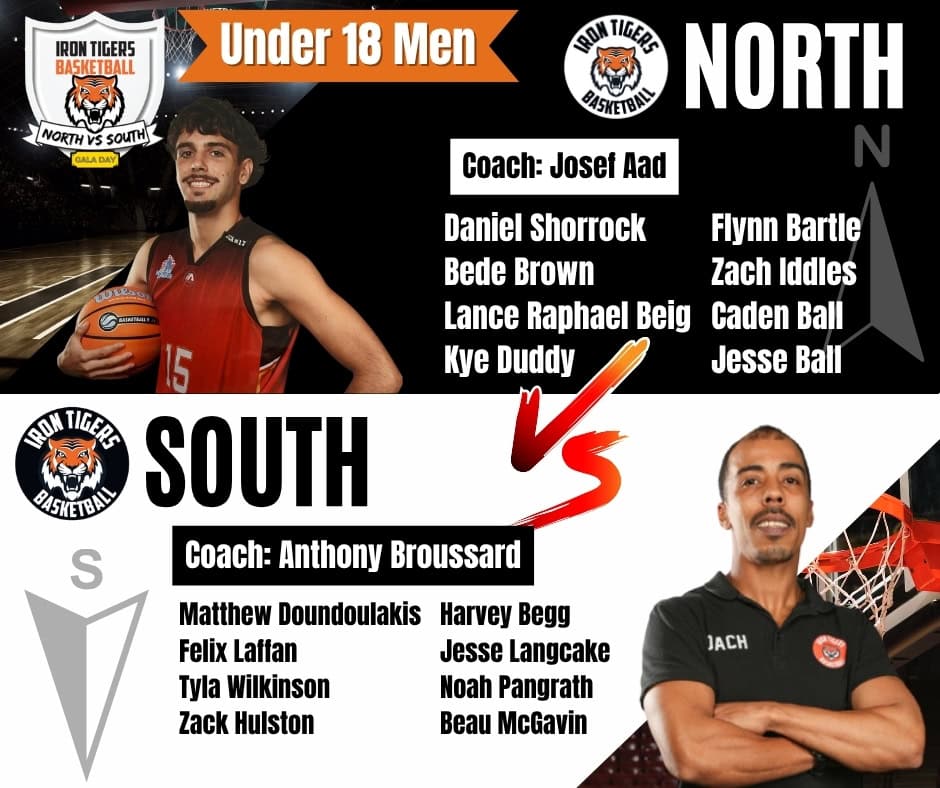 U18 Men North vs South Iron Tigers Line ups